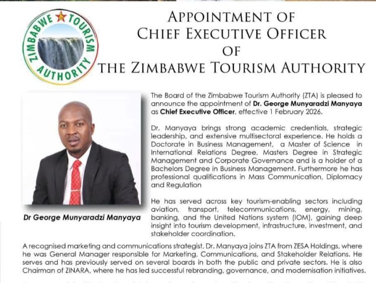 Dr. George Manyaya Takes Over as New CEO of Zimbabwe Tourism Authority